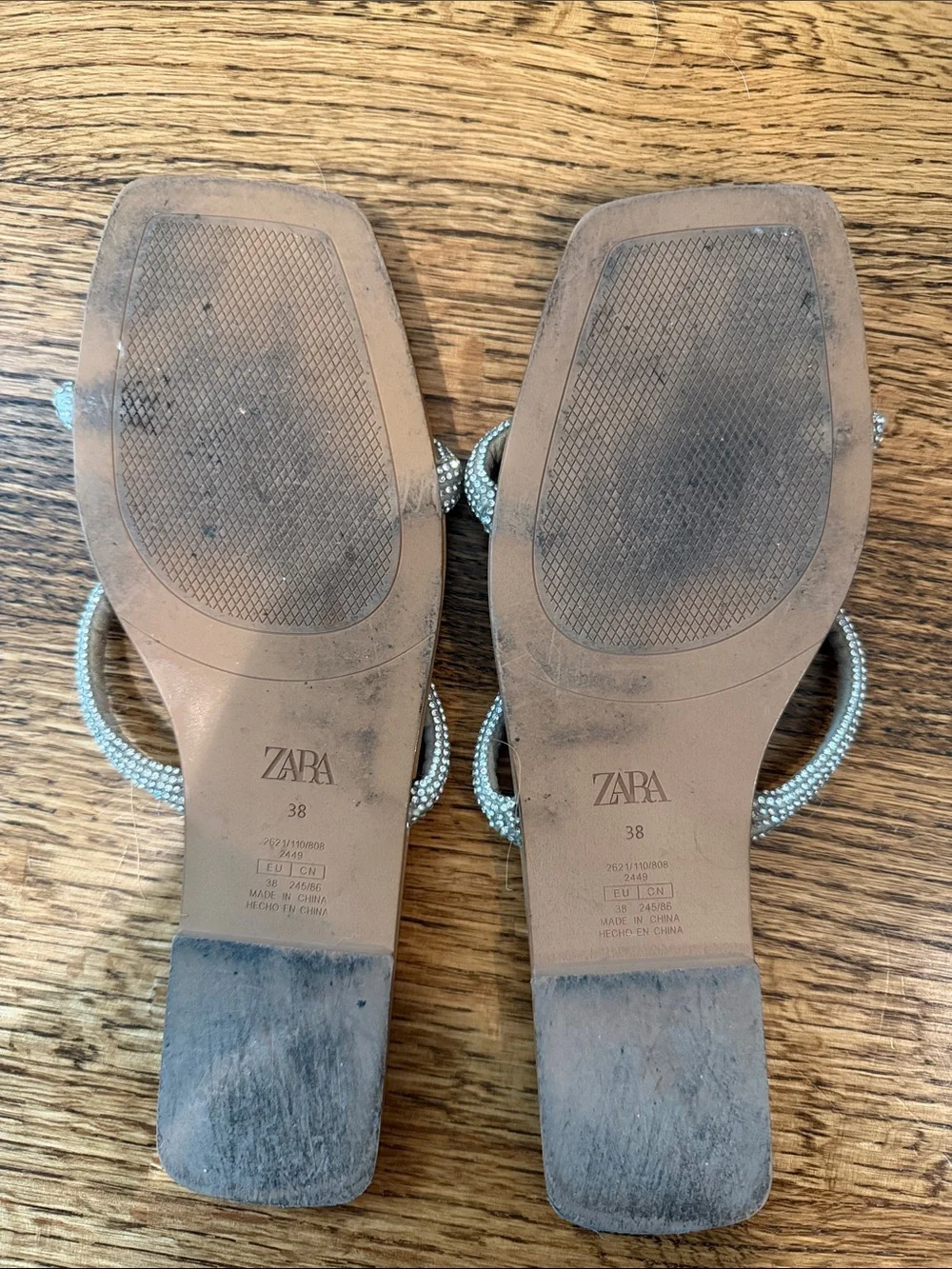 ZARA Tan Sandals with Rhinestone Double Straps - Picture 2 of 2